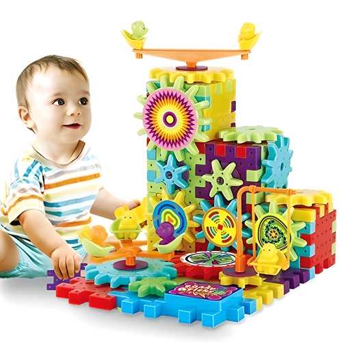 Battery Operated 81pcs Rotating Building Blocks with Gears for STEM Learning