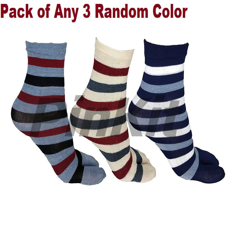 Women Cotton Multi Color Stripes Thumb Socks